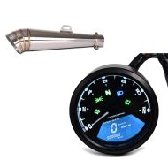 Sett: Eksos GP-S lyddemper rustfritt stål universal med DB killer + speedometer LCD digital turteller analog TM1