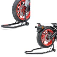 Sett: Paddock stativ forhjuls gaffel motorsykkelstativ med dorholder matt + bakhjul paddock stativ Classic Universal svart
