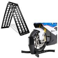 Sett: Adkomstrampe V i aluminium, opp til 680 kg, sammenleggbar, egnet for motorsykler, scootere, firhjulinger + motorsykkelrocker Easy-Plus motorsykkelstativ opp til 21 tommer matt svart