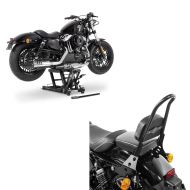 Sett: Sissy bar avtagbar CSM passer for Harley Davidson Sportster 04-20 svart matt Craftride + motorsykkelløft Midlift L motorsykkeljekk for Chopper ConStands opptil 680 kg i svart