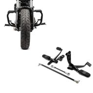 Sett: Motorsykkel fremre fotstøttesystem egnet for Harley Davidson Sportster 04-13 Craftride i svart + crashbar egnet for Harley Davidson Sportster 04-20 Craftride Moustache i svart