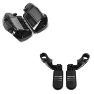 Sett: benskjold egnet for Harley Davidson Touring modeller 14-24 Craftride ventilert svart + motorsykkel crash bar fotstøtter Craftride CF11 for 32mm i svart