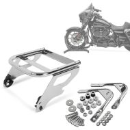 Sett: Bagasjehylle TP dobbeltsete + monteringssett for avtagbart tilbehør som passer for Harley Davidson Touring-modeller 97-08 Craftride krom