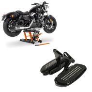 Sett: Passasjer løpebrett egnet for Harley Davidson Touring 93-24 Craftride CF2 med holder svart + motorsykkelløft ConStands Midlift L motorsykkeljekk for choppere opp til 680 kg i oransje