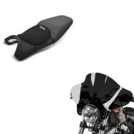 Set: Windschild Batwing für Custombikes inkl. Haltesatz dunkel getönt + Gel Sitzkissen Tourtecs Neopren M Gelkissen Sitzauflage in schwarz_1