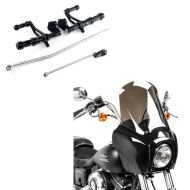 Sett: Foroverfotstøttesystem egnet for Harley Davidson Dyna 00-13 Craftride svart + frontkledning egnet for Harley Davidson Dyna Low Rider / Street Bob Craftride MG5 med svart-røyk grå skjerm