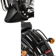 Sett: Frontspoiler motorsykkel Craftride egnet for Harley Davidson Sportster 04-20 i svart + Bagasjehylle egnet for Harley Davidson Sportster 04-20 Solo Rack Craftride svart