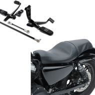 Sett: Motorsykkel fremre fotstøttesystem egnet for Harley Davidson Sportster 04-13 Craftride i svart + dobbeltsete egnet for Harley Davidson Sportster 04-20 sete førerpassasjer BL Craftride