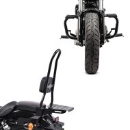 Sett: Sissy bar CSXL Fix egnet for Harley Davidson Sportster 883 Iron 09-20 med bagasjehylle svart Craftride + crash bar egnet for Harley Davidson Sportster 04-20 Craftride Mustache i svart