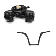 Sett: Styre Ape Hanger Fat B2 1-1/4" høyde 14" egnet for Harley Davidson fra Craftride svart + styrebryter egnet for Harley Davidson Dyna Street Bob 06-11 styrebeslag svart Craftride