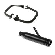 Sett: Crash bar egnet for Harley Davidson Street 750/ Rod 15-20 Craftride SR1 svart + Craftride bakre lyddemper egnet for chopper / custom sykkel eksos rett svart CB6926