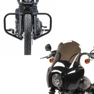Sett: lampe maske MG5 egnet for Harley Davidson Softail Street Bob 18-24 lampe fairing røyk grå Craftride + crash bar egnet for Harley Davidson Softail 18-24 motor vakt HB4 svart Craftride