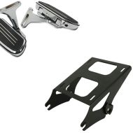 Sett: Pillion løpebrett egnet for Harley Davidson Touring 93-24 Craftride CF2 med brakett krom + toppkasse bærer dobbelt sete egnet for Harley Davidson Touring 14-24 svart Craftride