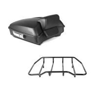 Sett: Toppkoffert egnet for Harley Davidson Street Glide 14-22 Craftride Razor GB4 svart matt + bagasjehylle egnet for Harley Davidson toppkoffert Touring-modeller 84-23 svart Craftride
