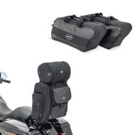 Sett: Motorsykkel sissy bar bag Craftride SXL halebag med bagasjerull i svart + innerveske sideveske passer for Harley Davidson Street Glide Special 15-23 Craftride 19Ltr svart