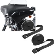 Sett: Batwing fairing med frontrute M egnet for Harley Davidson BW8 sort-klar + spennstropp sett surrestropper 150cm 2 stk i svart
