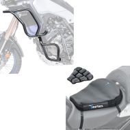 Sett: Crash bar sett egnet for Yamaha Tenere 700 19-24 topp og bunn crash bar + luftpute Air Deluxe M komfort setepute i svart