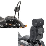 Sett: Sissybar egnet for Harley Davidson Softail Low Rider / S 18-24 Craftride SRL svart + motorsykkel sissybar bag Craftride SXL halebag med bagasjerull i svart