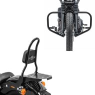 Sett: Sissy bar egnet for Harley Davidson Softail 18-24 Craftride Fast Rider-M inkl. bagasjeholder svart + crash bar egnet for Harley Davidson Softail Standard 20-24 HB4 sort crash bar Craftride.