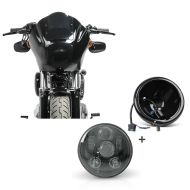 Sett: lampemaske MG8 egnet for Dyna Street Bob 06-17 lampebekledning røykgrå Craftride + LED hovedlyssett 5,75 tommer egnet for Dyna Street Bob 06-17 svart Craftride C6