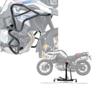 Sett: Crash bar XL sett egnet for BMW F 850 GS / F 750 GS 18-23 topp og bunn crash bar + sentralstativ BMW F 750 GS 18-23 grå motorsykkel jekk ConStands Power-Evo