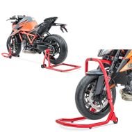 Set: Einarm Montageständer Set für KTM 1290 Super Duke R 14-21 Motorradständer hinten vorne Constands CLR + Montageständer für KTM 1290 Super Duke / R 15-16 Lenkkopfständer V4 ConStands rot_1