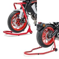 Sett: rattstativ monteringsstativ egnet for Yamaha FZR 1000 87-95 ConStands V5 rød + bakhjulsmonteringsstativ ConStands Classic Universal rød