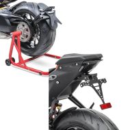 Sett: Enarmsstativ egnet for KTM 1290 Super Duke / R 14-23 reparasjonsstativ ConStands Single-Classic rød + skiltholder egnet for KTM Super Duke R 20-23 skiltholder med belysning Zaddox