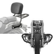 Sett: Sissy bar avtagbar egnet for BMW R 18 / Classic 20-24 med bagasjebrett ryggstøtte Craftride QL2 + crash bar Bart egnet for BMW R 18 / Classic 20-24 motorbeskyttelsesstang 38mm Craftride MV5 svart