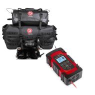 Sett: Motorsykkel hale bag sett Bagtecs SX70 + XF30 volum 100 L tørr bag vanntett + motorsykkel batterilader Lumitecs BC3 intelligent ladning 4-8 A