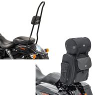 Sett: Sissybar XL passer for Harley Davidson Dyna Street Bob 09-17 Craftride SRL svart + motorsykkel sissybar bag SXL Craftride halebag med bagasjerull i svart