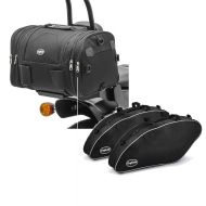 Sett: Motorsykkel hale bag Craftride RB1 bagasjerull 24-30 liter for chopper cruisers og custom sykler svart + indre koffert vesker egnet for Harley Davidson Sport Glide 18-24 Crafride koffert vesker