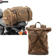 Sett: Motorsykkel haleveske vintage 25L lerretsryggsekk bagasjerull brun Craftride + motorsykkelryggsekk Craftride CR3 lerretsveske vokset 13Ltr i brunt
