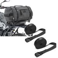 Sett: Motorsykkel haleveske vintage 25L lerretsryggsekk bagasjerull grå Craftride + motorsykkelsurrestoppsett ConStands surrestropper 150cm 2 stk i svart
