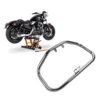 Sett: Motorsykkellift ConStands Midlift L motorsykkelløfter for choppere opp til 680 kg i oransje + crashbar egnet for Harley Davidson Sportster 883 86-03 Craftride HS4 krom
