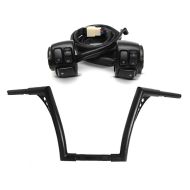 Sett: Styre med TÜV delesertifikat Ape Hanger Fat B2 1-1/4" høyde 12" + styrebryter egnet for Harley Davidson Dyna Sportster Softail V-Rod 96-13 Craftride styrebeslag svart