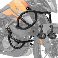 Sett med kollisjonsbøyler øverst og nederst + frontlykt egnet for KTM 390 Adventure 20-24 Motoguard svart