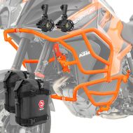 Sett med kollisjonsbøyler X21 + frontlykt egnet for KTM 1290 Super Adventure R / S 21-24 + vesker Motoguard oransje