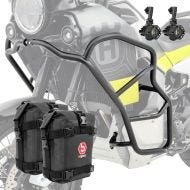 Sett med støtbøyler + ekstra frontlykter + støtdemperveske som passer til Husqvarna Norden 901 21-24 Motoguard KT13 svart
