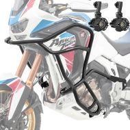 Sett med kollisjonsbøyler + ekstra frontlykter egnet for Honda Africa Twin 1100 Adventure Sports 20-23 tåkelys Motoguard KT14 svart
