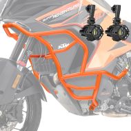 Sett med kollisjonsbøyler + ekstra frontlykter egnet for KTM 1290 Super Adventure S / R 21-24 tåkelys Motoguard KT26 oransje