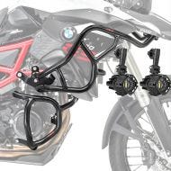 Sett med kollisjonsbøyler + ekstra frontlykter egnet for BMW F 700 GS 13-17 tåkelys Motoguard