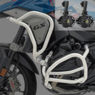 Sett med kollisjonsbøyler + ekstra frontlykter egnet for BMW R 1300 GS 23-24 tåkelys Motoguard sølv SG41