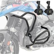 Sett med kollisjonsbøyler + ekstra frontlykter egnet for BMW R 1300 GS 23-24 tåkelys Motoguard svart SG43