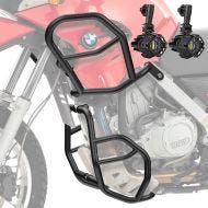 Sett med kollisjonsbøyler + ekstra frontlykter egnet for BMW F 650 GS 00-07 tåkelys Motoguard svart SG53