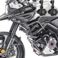 Sett med kollisjonsbøyler + ekstra frontlykter egnet for Suzuki V-Strom 1050 20-24 tåkelys Motoguard SG38