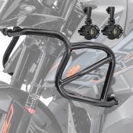 Sett med øvre kollisjonsbøyler + ekstra frontlykter egnet for KTM 890 Adventure / R 21-22 tåkelys Motoguard CLM svart
