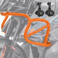 Sett med øvre kollisjonsbøyler + ekstra frontlykter egnet for KTM Adventure 890 R 21-22 tåkelys Motoguard oransje CLM