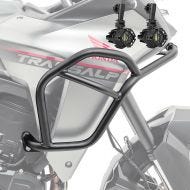 Sett med øvre kollisjonsbøyler + ekstra frontlykter egnet for Honda Transalp XL 750 23-24 tåkelys Motoguard HG14 svart