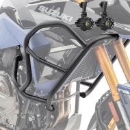 Sett med øvre kollisjonsbøyler + ekstra frontlykter egnet for Suzuki V-Strom 800 DE 23-24 tåkelys Motoguard HG21 svart